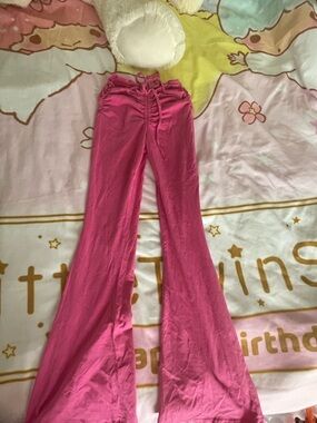 Girls' Pink Drawstring Flare Pants